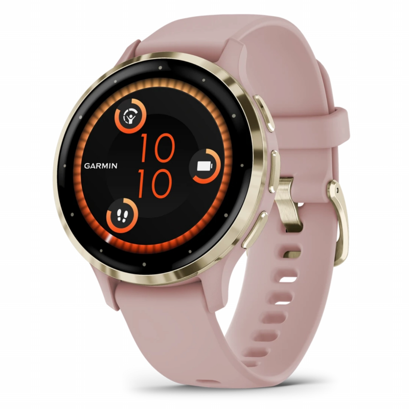Garmin Venu 3S Soft Gold Stainless Steel Bezel with Dust Rose Case and Silicone Band